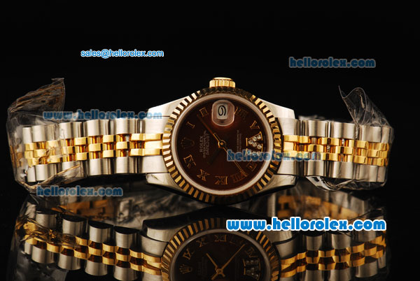 Rolex Datejust Automatic Movement ETA Coating Case with Brown Dial and Gold Bezel - Click Image to Close